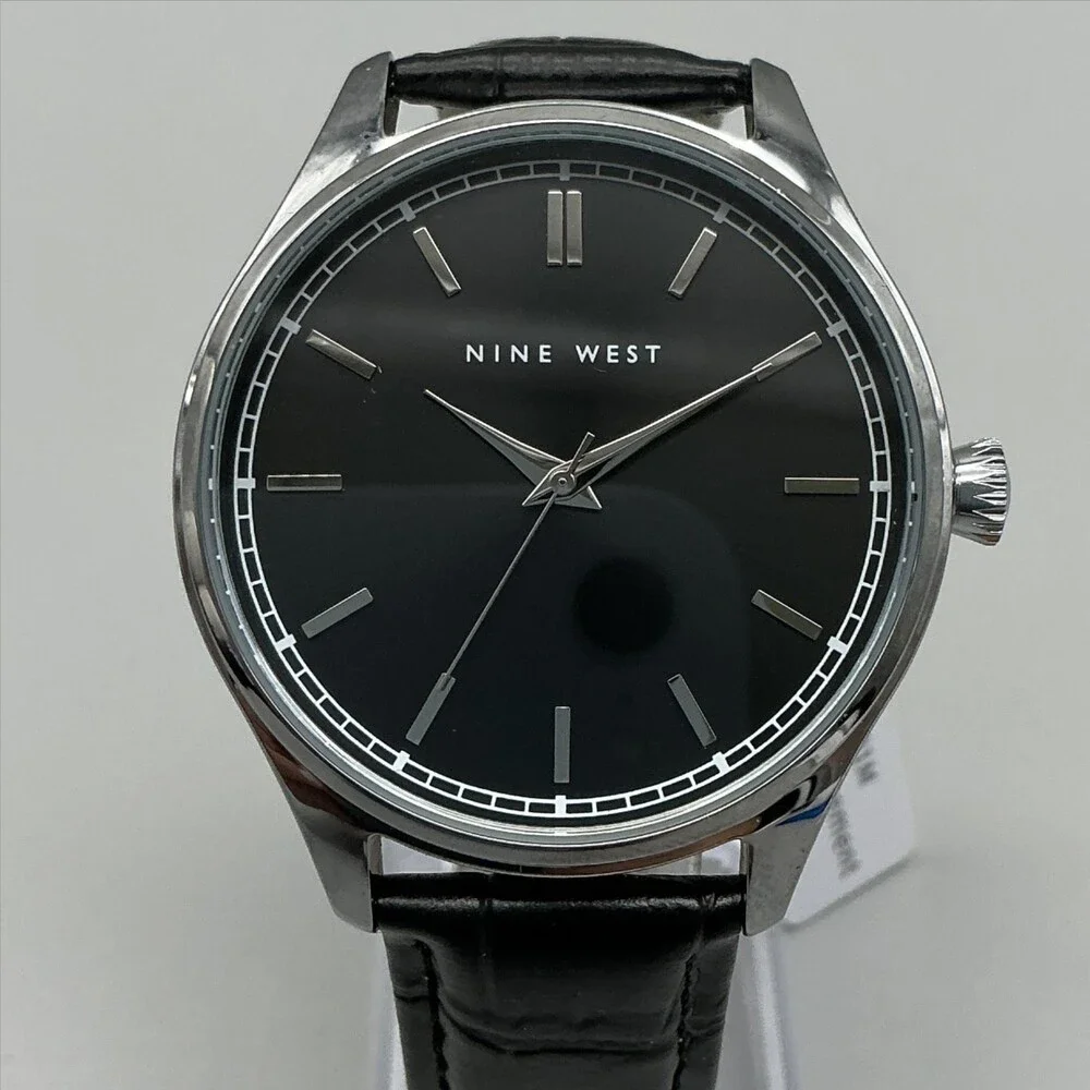 Nine West Womens Watch 41mm Black Dial Black Band 3ATM Dress New Battery